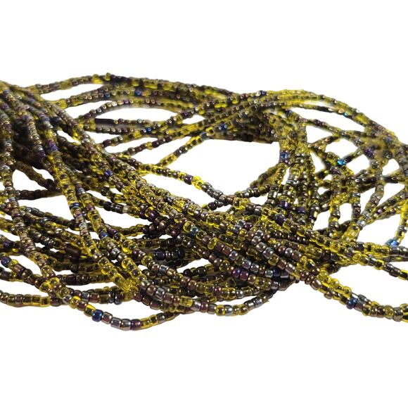 48" Long Dark Green Purple Seed Bead Necklace Boho Multistrand Handmade NEW - Picture 8 of 10
